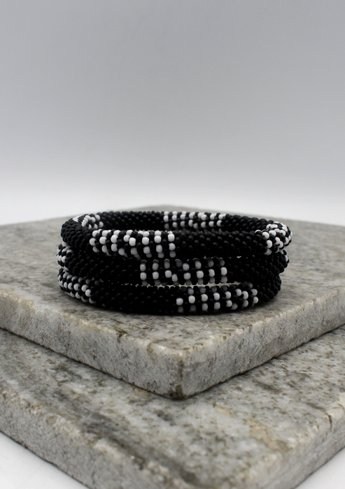 Black and White Stripe  Nepalese Roll on Bracelet