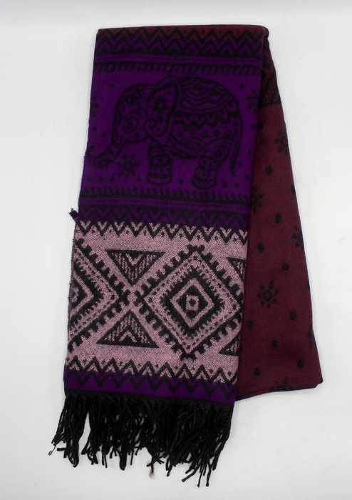 Hand loomed Elephant Purple Woolen Shawl Nepal- Krishma