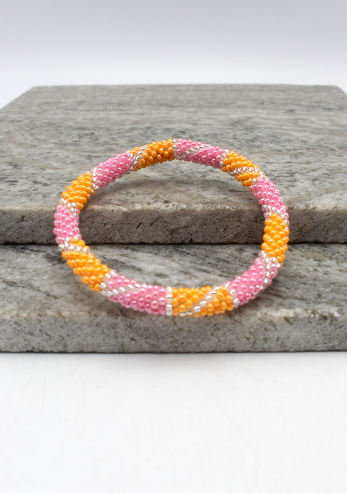 Orange Pink Nepalese Roll on Beads Bracelet