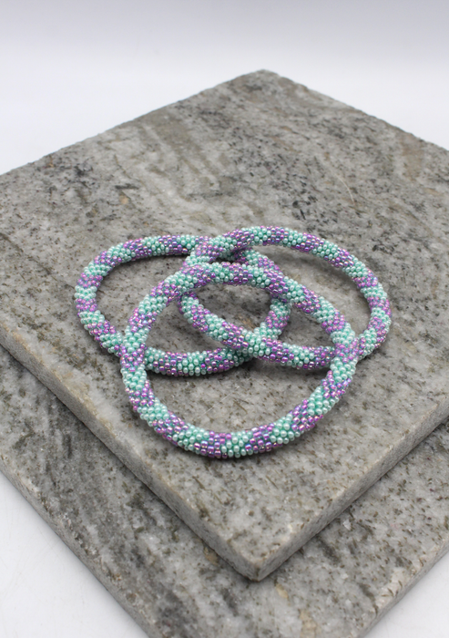 Blue  Purple Stripe  Nepalese Roll on Beads Bracelet