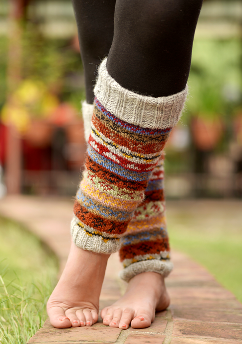 Multicolor Gray Red Pure Wool Legwarmers