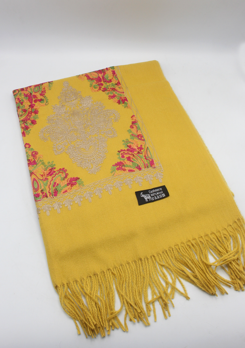 Yellow Woolen Embroidery Shawl