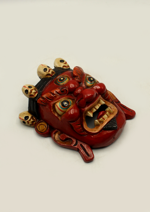 Handcarved and HandPainted Wooden Bhairab Wall Hanging Mask - Red
