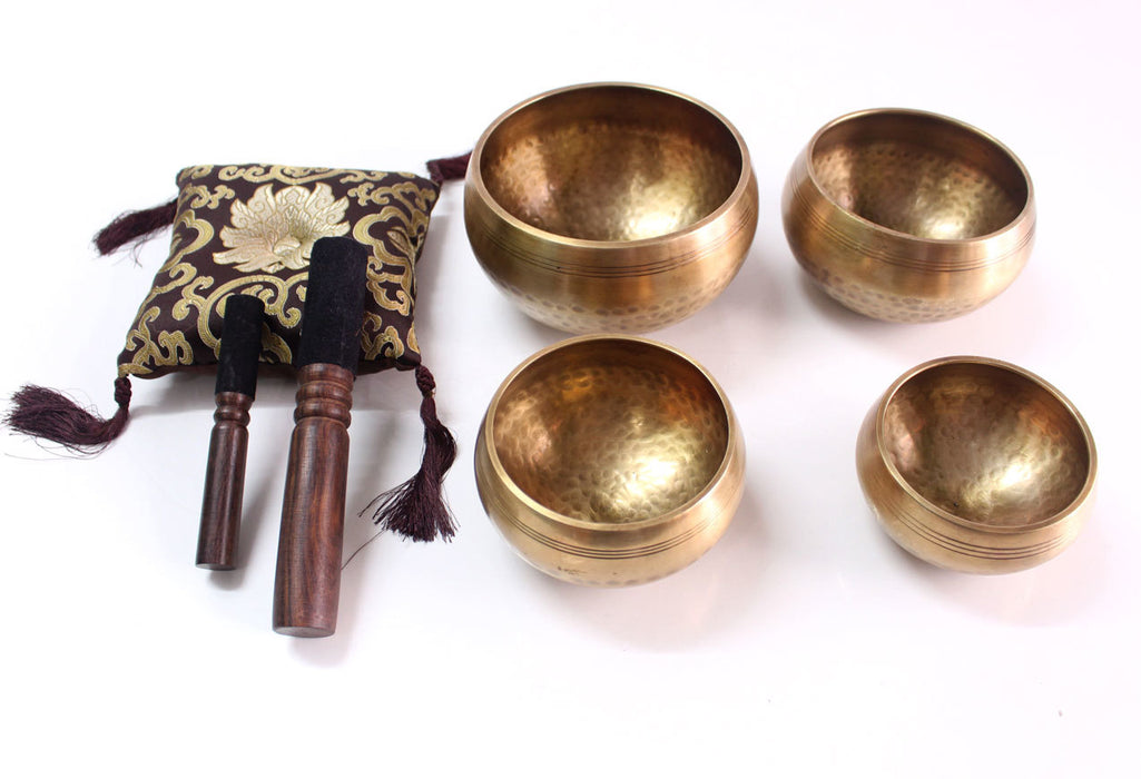 Set of 4 Hand Hammered Tibetan Singing Bowls Set