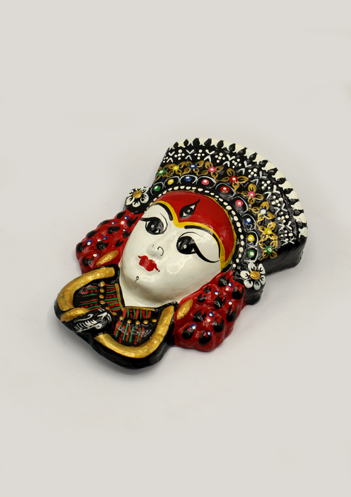 Living Goddess Kumari Hand Painted Paper Mache Wall Hanging Mask