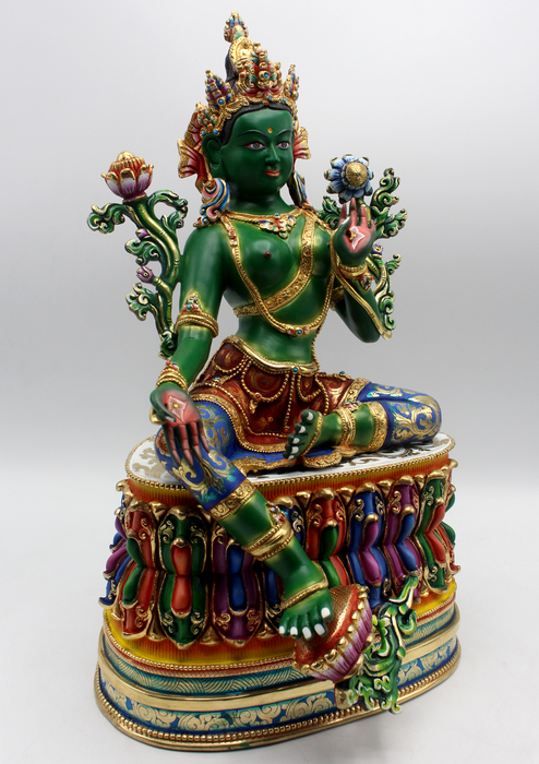 Radiant Gold Jewels Green Tara Sculpture: A Nepali Masterpiece
