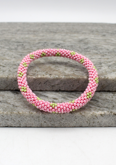 Pretty Pink Nepalese Roll on Beads Bracelet