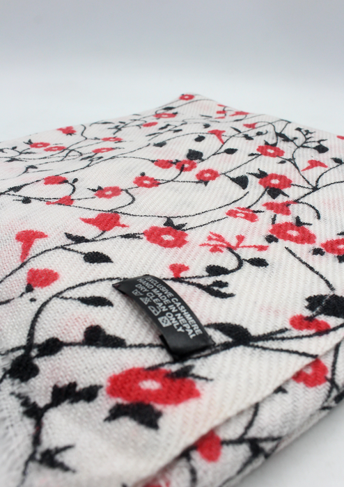 Cashmere Red Floral Print Shawl