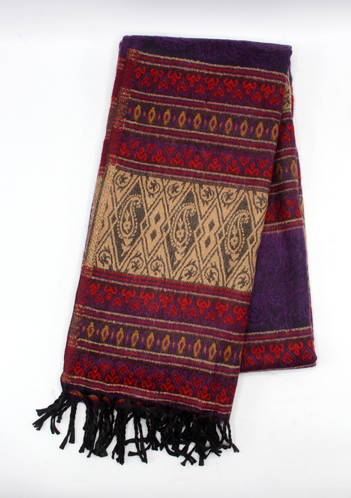 Hand loomed Purple Red Indian Woolen Shawl