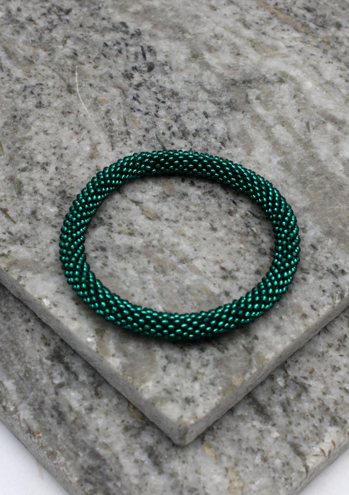 Bright Green Nepalese Roll on Beads Bracelet