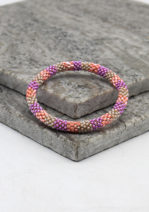 Rose Pink Purple Nepalese Roll on Beads Bracelet