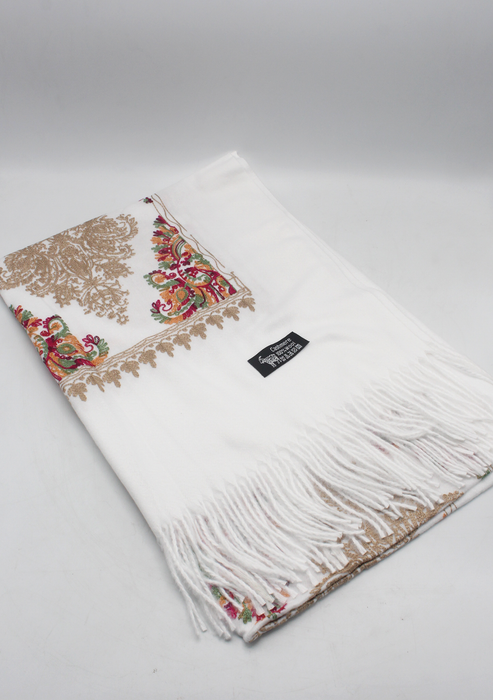 White Woolen  Embroidery  Shawl