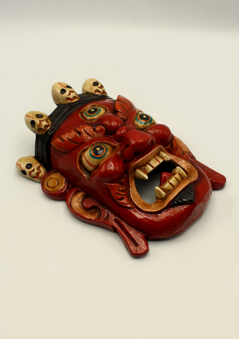 Handcarved and HandPainted Wooden Bhairab Wall Hanging Mask - Red