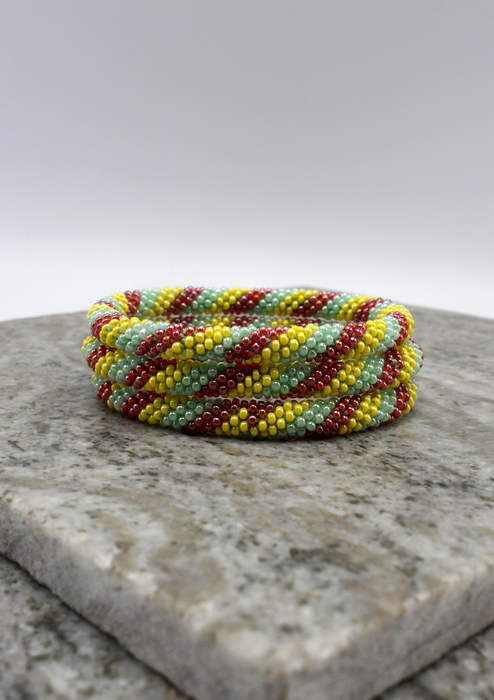 Mint Green  and Yellow Spiral Nepalese Roll on Beads Bracelet