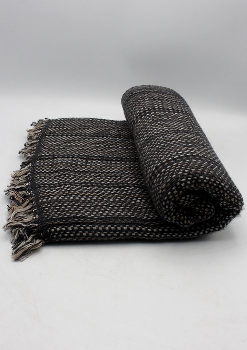 Luxurious Black and Grey Hand Knitted Cashmere Blanket