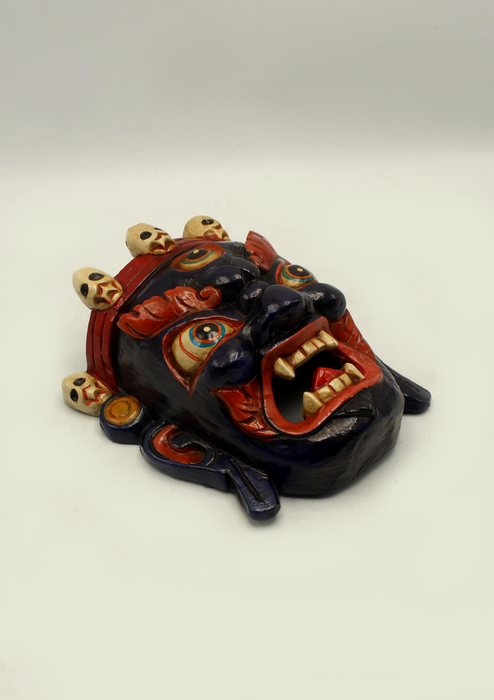 Handcarved and HandPainted Wooden Bhairab Wall Hanging Mask - Blue