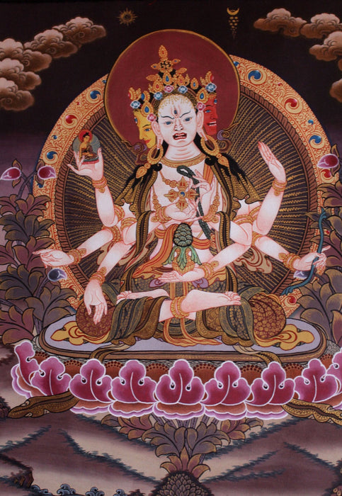 Beautifully painted Namgyal Thangka Painting framed with a Silk Brocade STOCK CLERANCE SALE
