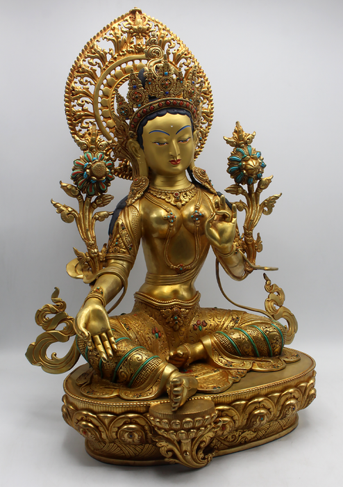 Masterarts 24 K Gold Green Tara 21"H Sculpture Buddhist Deity