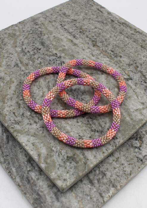 Rose Pink Purple Nepalese Roll on Beads Bracelet