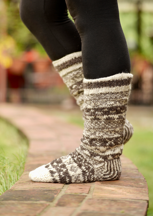 Pure Woolen Grey and White Mixed Knee High Socks