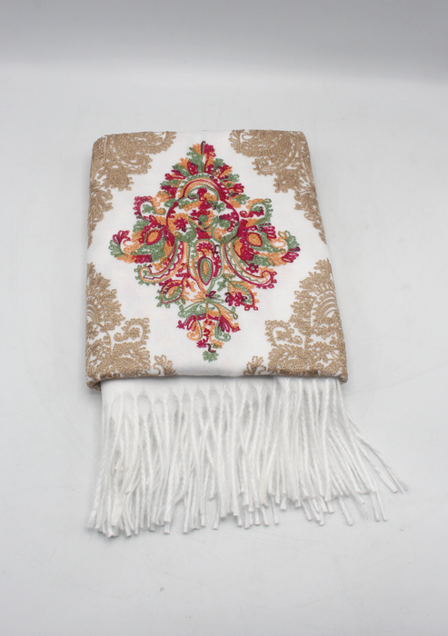 White Woolen  Embroidery  Shawl