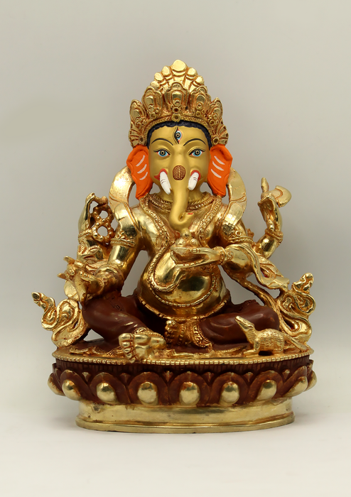 Partly Gold Plated Four Armed Ganesh Statue 8"H