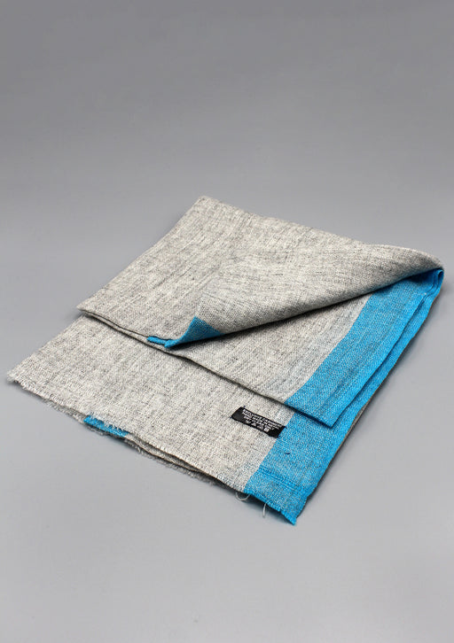 Blue Border Plain Light Gray Mix Wool Cashmere Shawl - nepacrafts