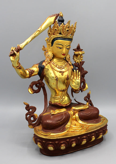 Gold Plated Exquisite Tibetan Manjushri Statue