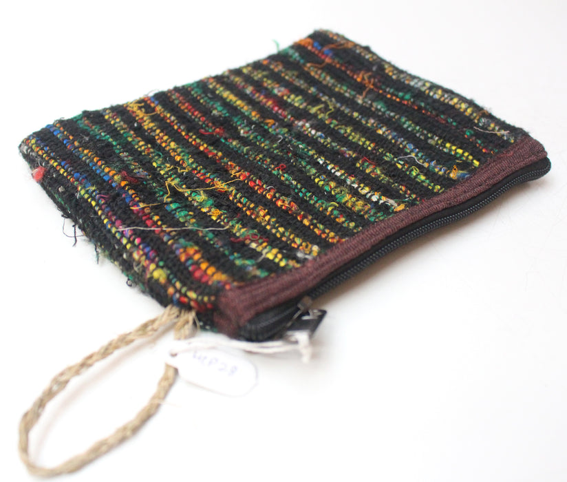 Handloomed Thick Cotton Clutch Purse-Black Multicolored - nepacrafts