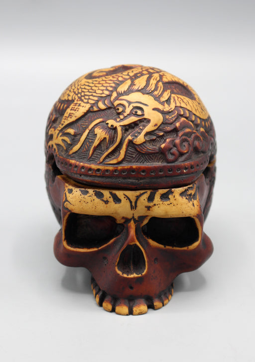 Brown Skull Head Carving Incense Burner - nepacrafts
