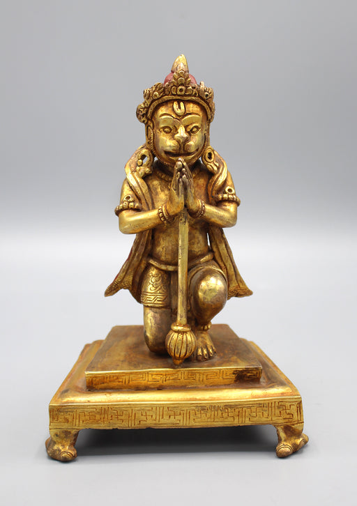 Gold Plated Kneeling Hanuman Statue - nepacrafts