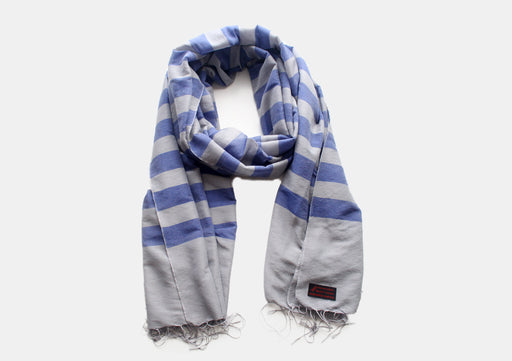 Reversible Blue Striped Gray Color Water Pashmina Shawl - nepacrafts