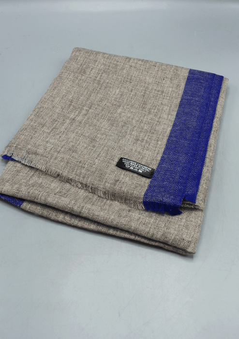 Blue Border Beige Color Mix Wool Cashmere Shawl