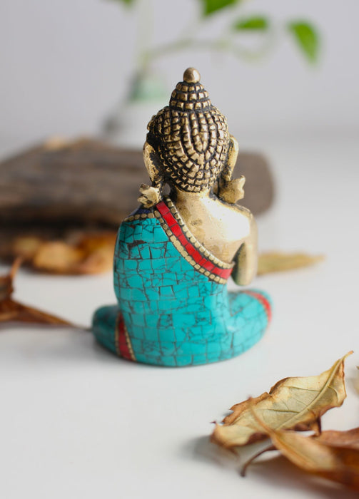 Amoghasiddhi Buddha Brass Statue Adorning a jeweled Robe 3"