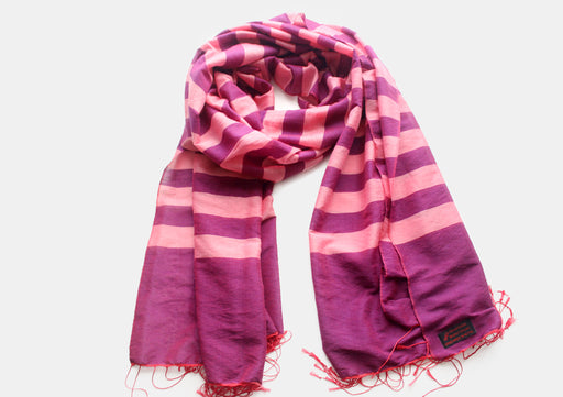Light Pink Striped Reversible Water Pashmina Shawl - nepacrafts