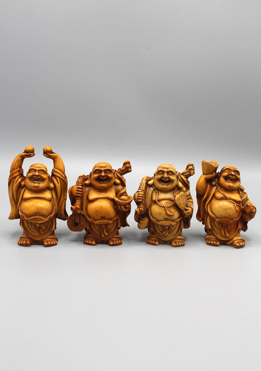 Set of 4 Brown Laughing Buddha Statue - nepacrafts
