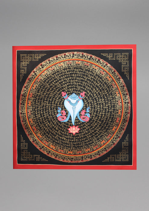 13 Line Mantras Mandala Conch Painted Tibetan Thangka