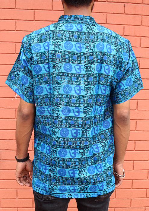 Dark Blue Cotton Om Prayer Shirt/ Yoga shirt with religious symbols