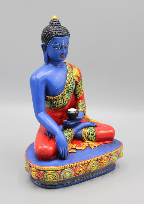 Hand Painted Blue Shakyamuni Buddha Resin Statue