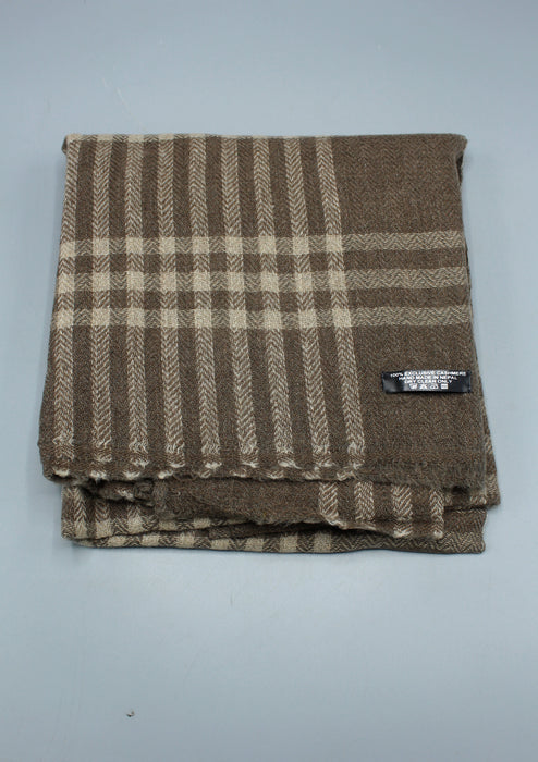 Beige Color Checkerd Pattern Mix Wool Cashmere Shawl