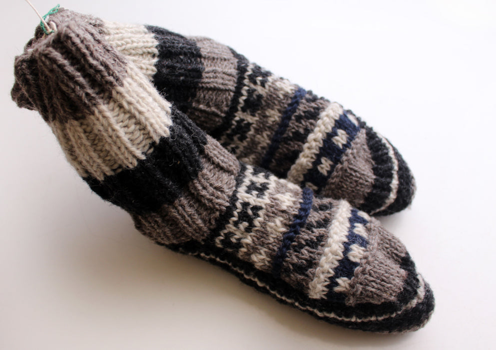 Brown and Black Multicolor Woolen Bed Slipper Boots - nepacrafts