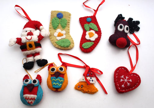 Felt Santa Claus, Stockings, Heart, Christmas Tree Hanging Decor - nepacrafts