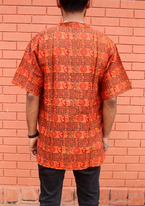 Orange Cotton Om Prayer Shirt/ Yoga shirt with religious symbols