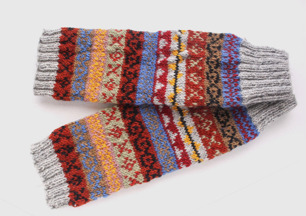 Multicolor Gray Red Pure Wool Legwarmers - nepacrafts