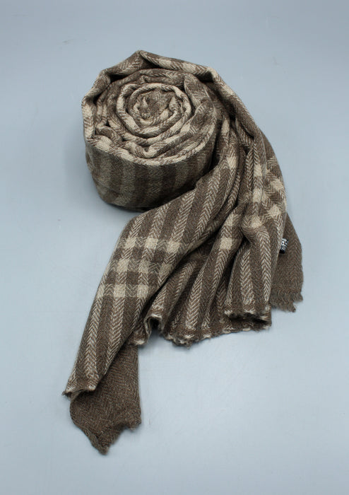 Beige Color Checkerd Pattern Mix Wool Cashmere Shawl