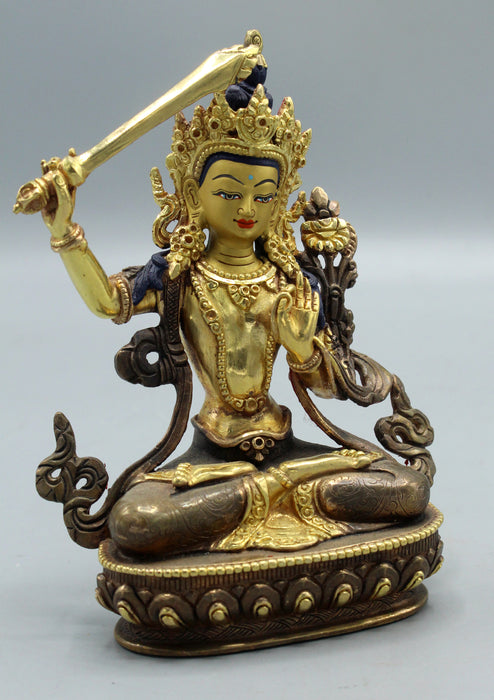 Exclusive Partly Gold Plated Copper Manjushree Statue 6"