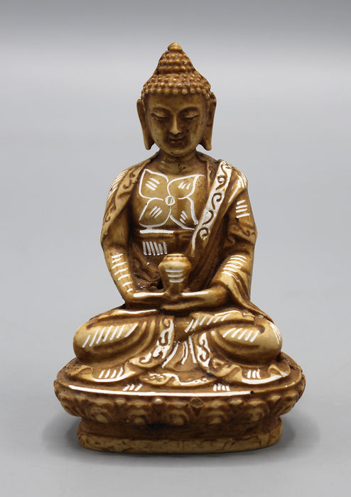 Brown Amitabha Buddha Flower Painted Resin Statue
