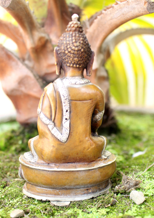 Hand carved Copper Shakyamuni Buddha Statue inlaid Silver Robes - nepacrafts