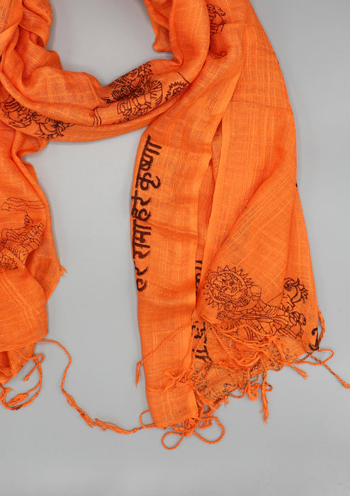 Orange Hare Ram Hare Krishna Hindu Deities Printed Cotton Shawl