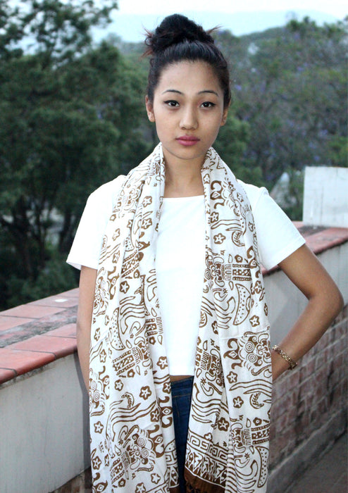 Brown and White Mixed Batik Fabric Cotton Shawl